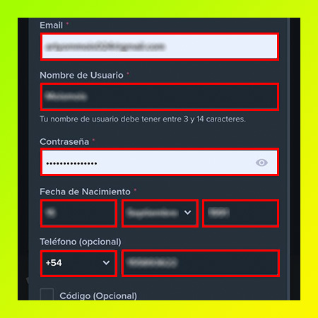 Capture d'écran de l'inscription sur l'application Stake montrant le formulaire à remplir